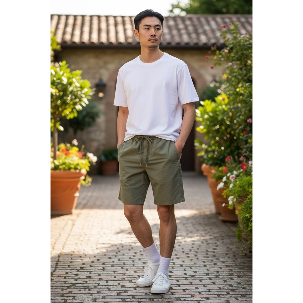 Olive‎ Green  Drawstring Shorts Size M Polyester Moisture wicking Outdoor Sports